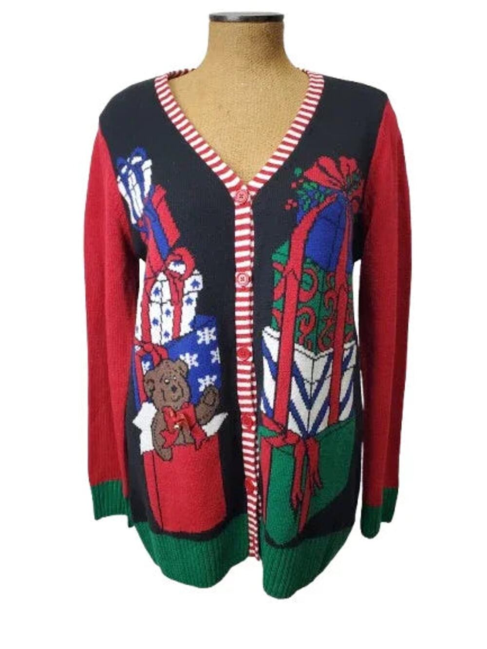 Ugly Christmas women's black multicolor sweater size L